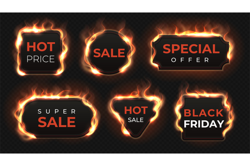 realistic-fire-labels-hot-deal-and-sale-offer-text-banners-with-shiny