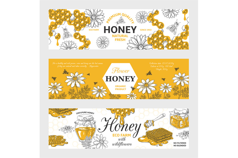 honey-labels-honeycomb-and-bees-vintage-sketch-background-hand-drawn