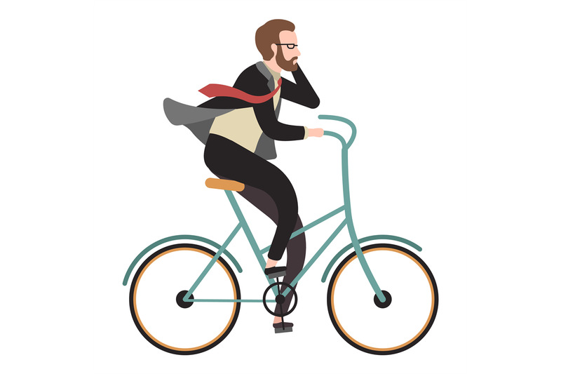 cyclist-flat-happy-man-ride-bicycle-and-call-phone-for-business-outd