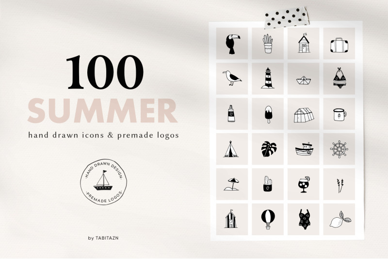 100-summer-hand-drawn-icons-amp-logos