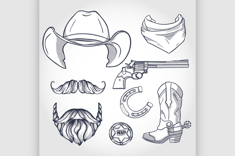 hand-drawn-sketch-attributes-of-cowboy