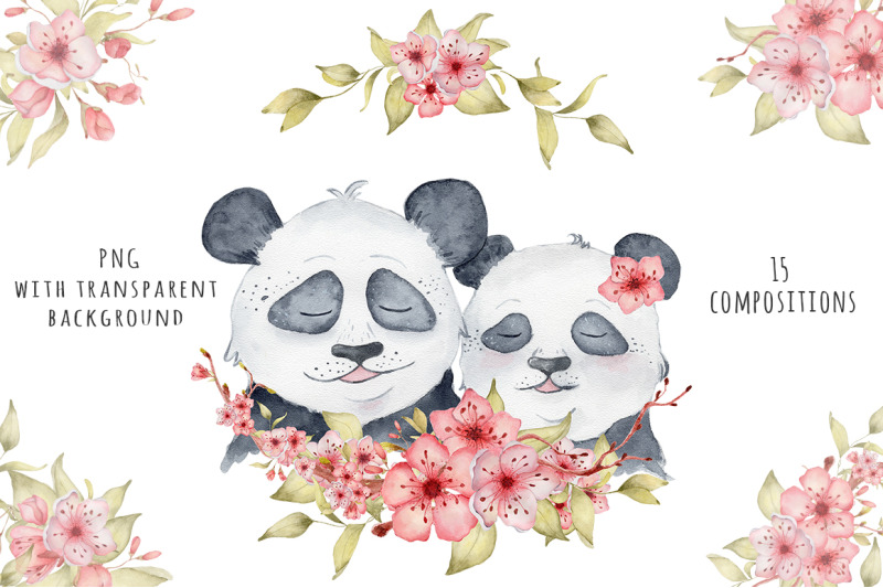 lovely-pandas-and-sakura-flowers-watercolor-set