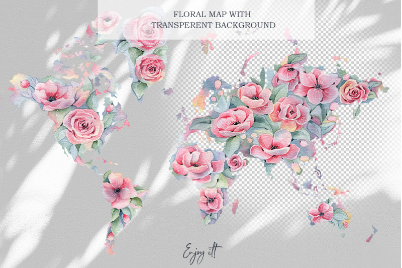 watercolor-floral-world-map