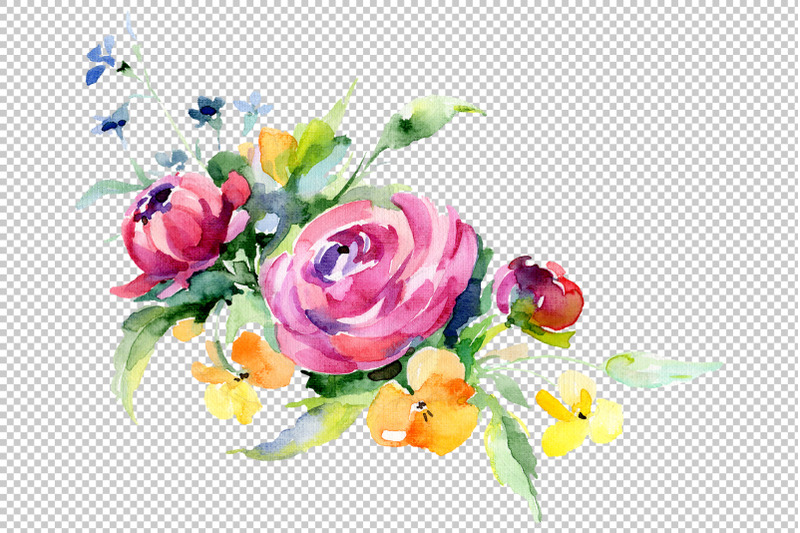 bouquets-with-violas-roses-watercolor-png