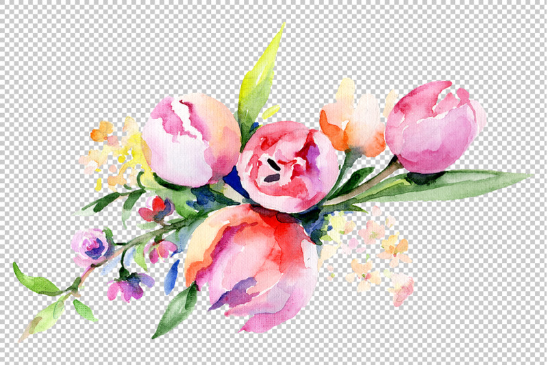 bouquets-with-violas-roses-watercolor-png