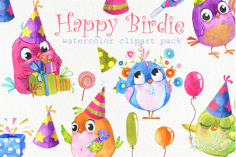 birthday-watercolor-clipart-with-cute-birds-balloons-candy-gifts-nu