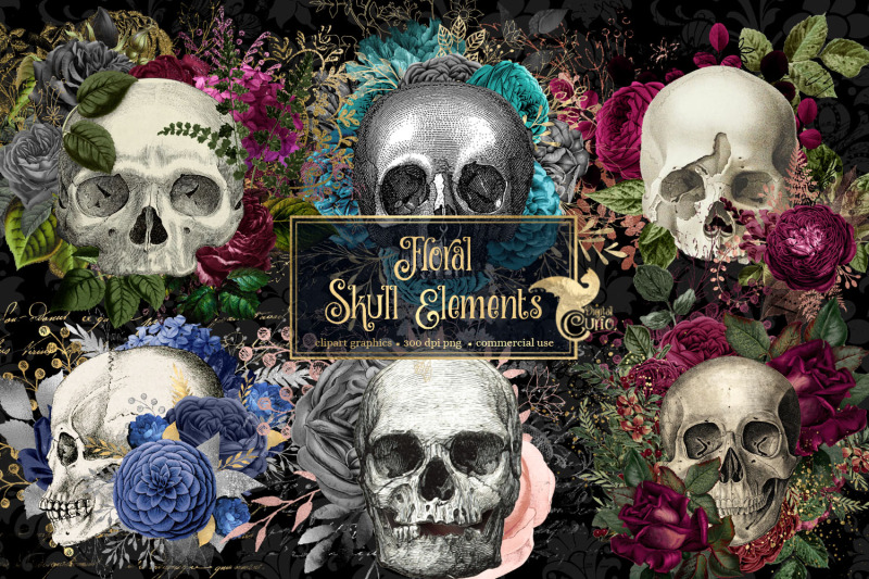 floral-skull-graphic-elements