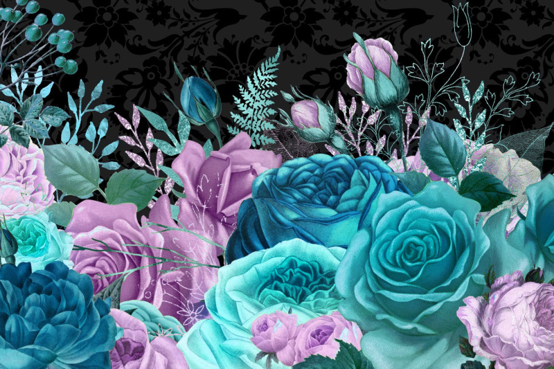 turquoise-and-lavender-floral-clipart