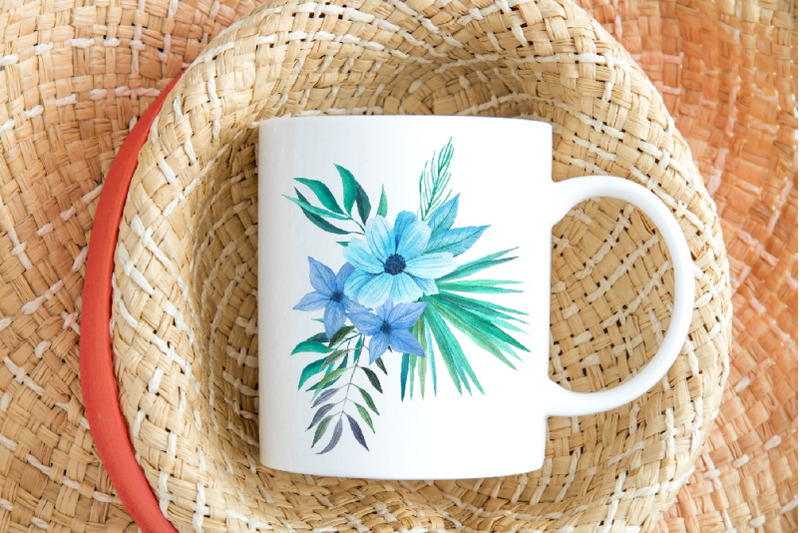 summer-mockup-white-coffee-mug-minimal-flatlay-stock-photo