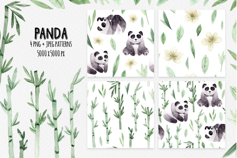 watercolor-panda-patterns-and-cliparts