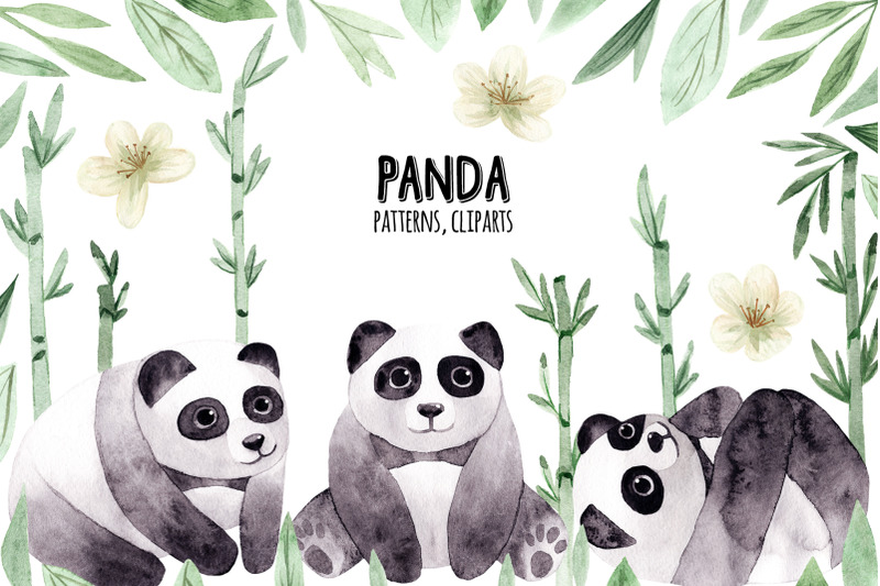 watercolor-panda-patterns-and-cliparts