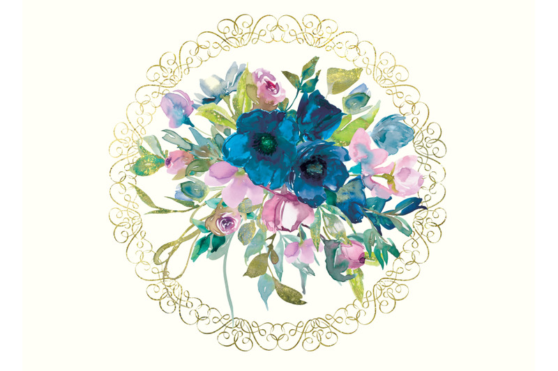 watercolor-teal-blue-and-pink-floral-bouquet-clipart