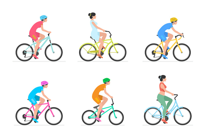 set-of-womans-riding-bicycles