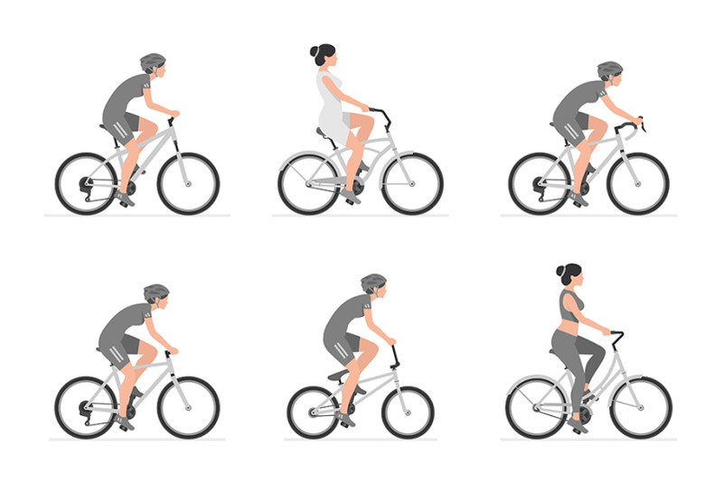 set-of-womans-riding-bicycles