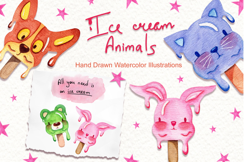watercolor-ice-cream-animals