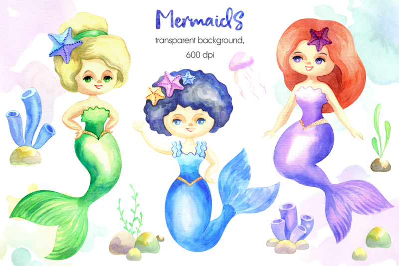 mermaids-watercolor-cliparts-set