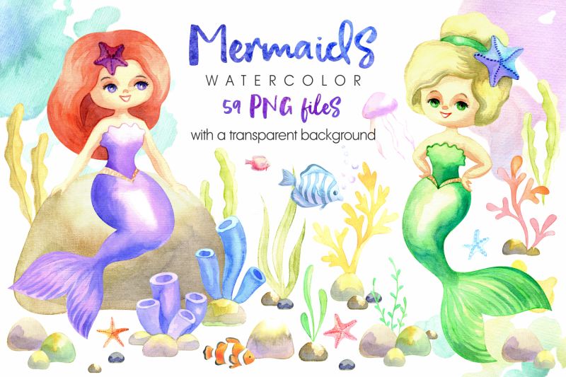 mermaids-watercolor-cliparts-set