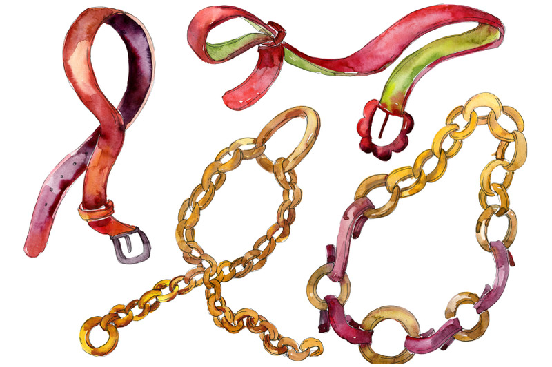 stylish-chains-leather-belts-watercolor-png