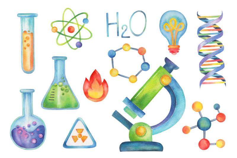 Science Party watercolor clipart,Chemistry By Vivitta | TheHungryJPEG.com