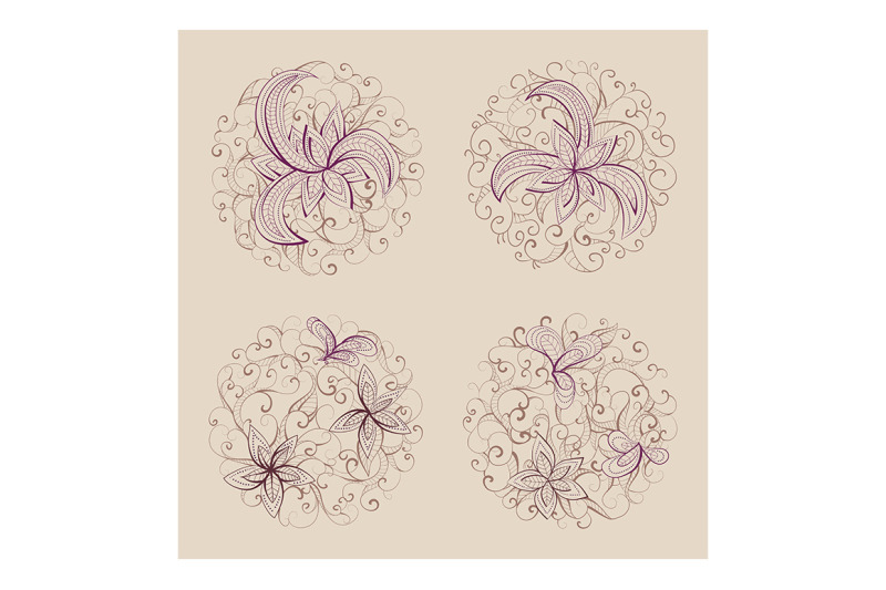 set-of-floral-round-patterns