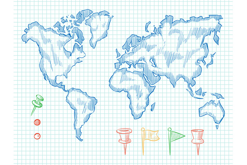 hand-drawn-world-map-and-colorful-doodle-pins