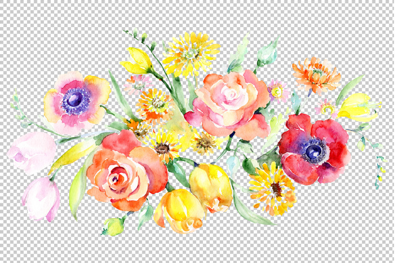 bouquet-with-roses-tulips-and-poppies-watercolor-png