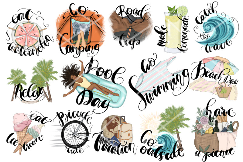 summer-stickers-clipart-icons-kit
