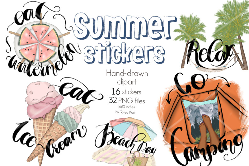 summer-stickers-clipart-icons-kit
