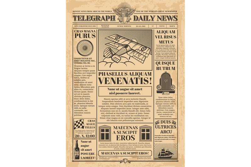 old-newspaper-vector-template-retro-newsprint-with-text-and-images