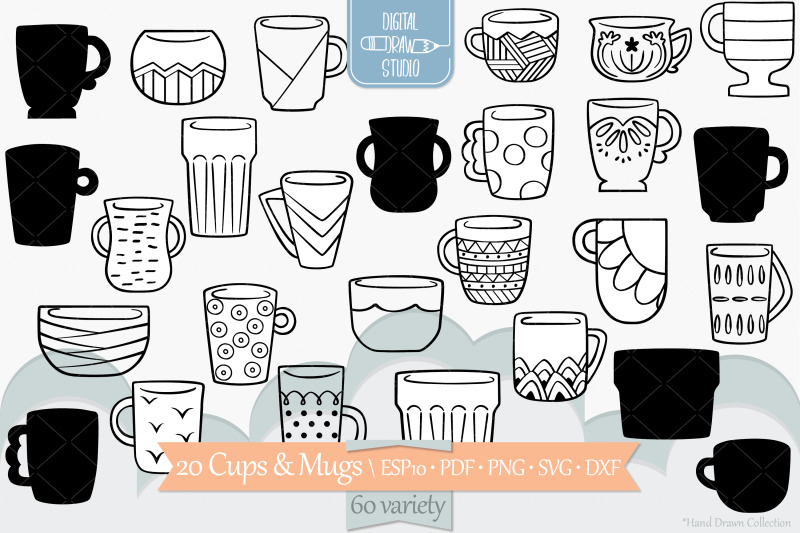 coffee-cup-decorated-tea-mugs-hand-drawn-glass-bowl