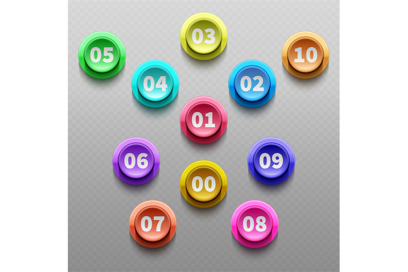 number-buttons-3d-pointing-bullets-isolated-vector-set