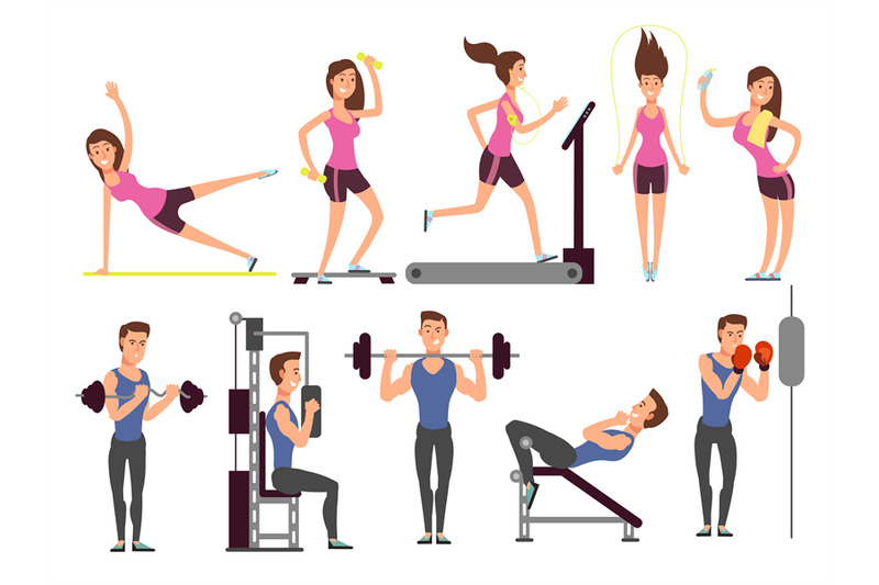 gym-exercises-body-pump-workout-vector-set-with-cartoon-sport-man-and