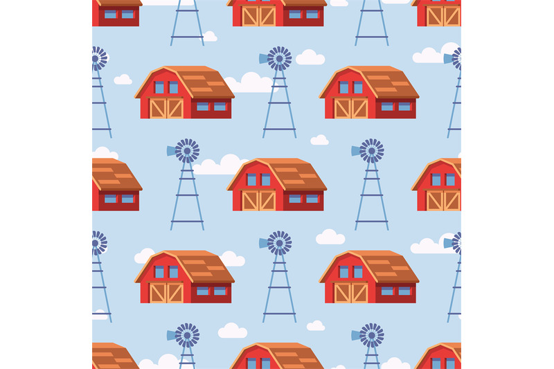 red-farm-house-seamless-pattern-design