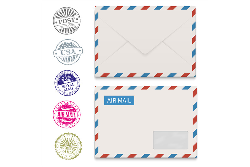 envelopes-and-grunge-post-stamps-isolated-on-white