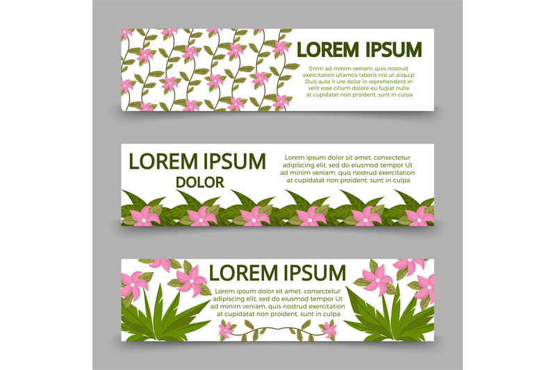 green-banners-template-with-plants-and-flowers