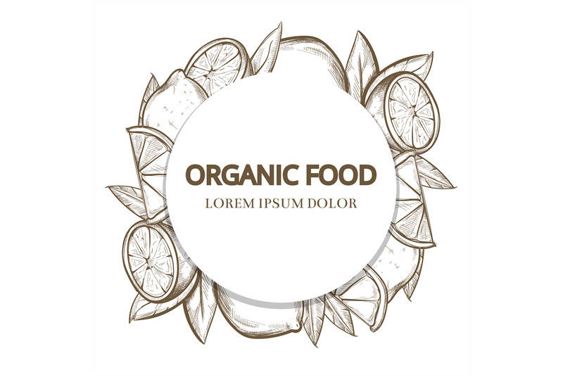 sketch-lemons-round-banner-organic-food-banner