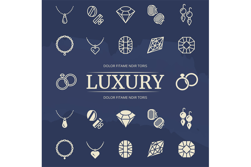 jewelry-and-diamonds-line-and-silhouette-icons-set-on-grunge-backgroun