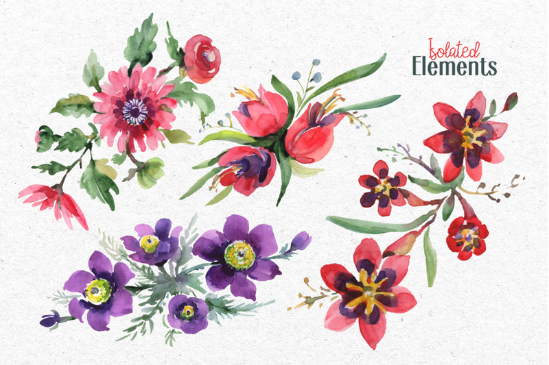 bouquets-red-flower-bright-watercolor-png-set