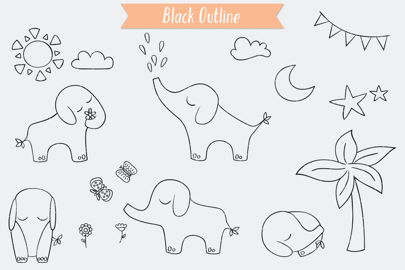 hand-drawn-elephants-jungle-animal-sun-moon-flower-tree-star