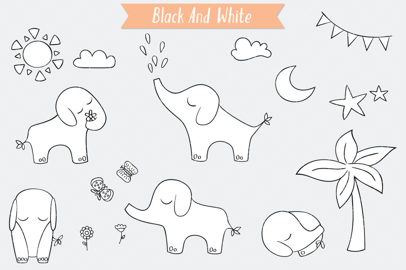 hand-drawn-elephants-jungle-animal-sun-moon-flower-tree-star