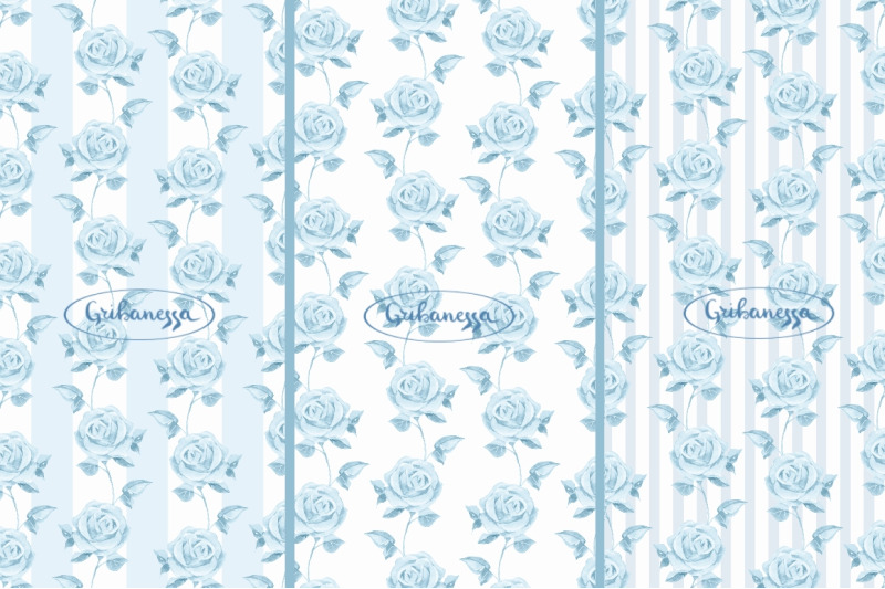blue-watercolor-roses-seamless-patterns