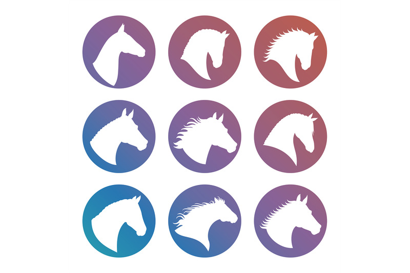 horse-heads-silhouettes-icons-set