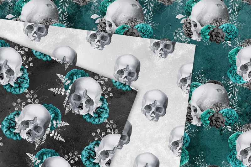 turquoise-skull-digital-paper