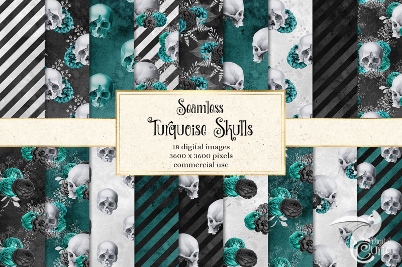 turquoise-skull-digital-paper