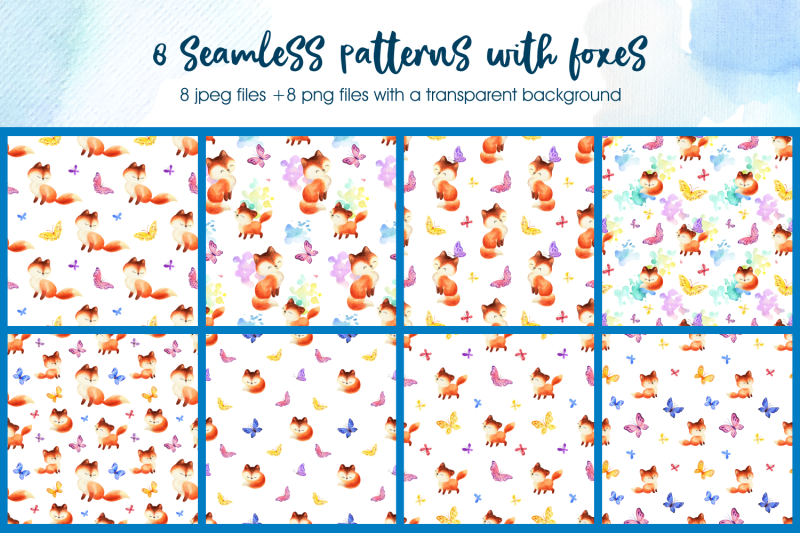 foxes-and-butterflies-watercolor-seamless-patterns