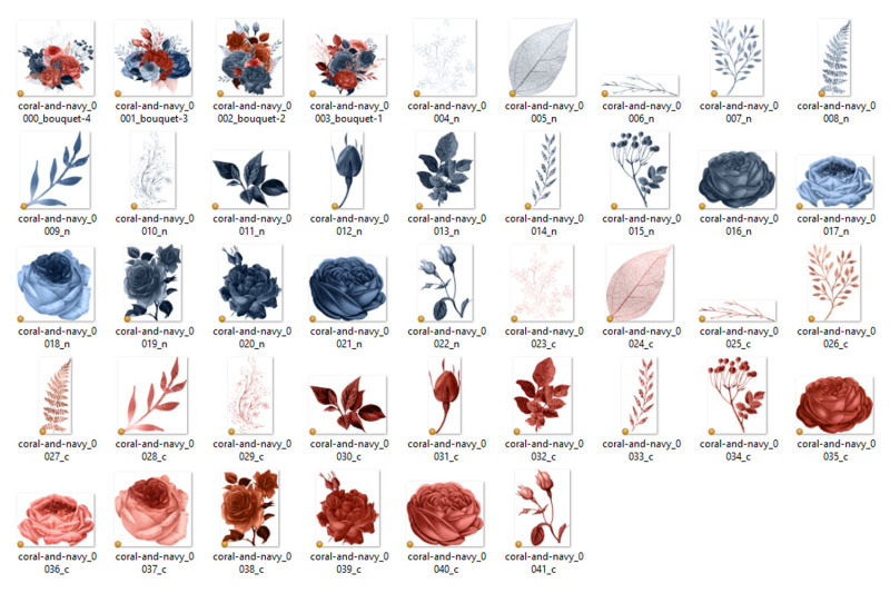 coral-and-navy-floral-clipart