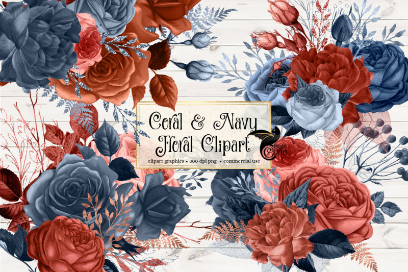 coral-and-navy-floral-clipart