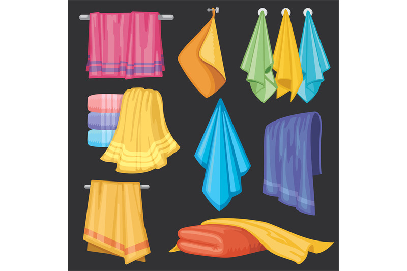 kitchen-and-bath-hanging-and-folding-towels-isolated-vector-set
