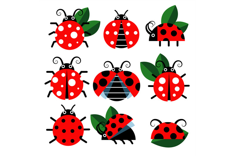 cute-ladybug-vector-icons-cartoon-style-bugs-and-leaves