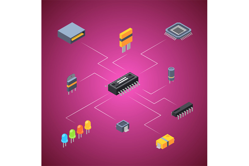 vector-isometric-microchips-electronic-parts-icons-infographic-illustr